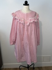 Vtg 90s Gilligan O'Malley Victorian Cotton Nightgown Pink Lace Cottage Core Sz L