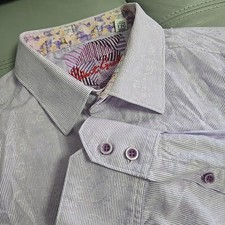 Robert Graham Modern Men's Dress Shirt Size 2XL Purple With White Designs