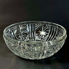 Vintage Cut Glass Lead Crystal Bowl Starburst Pattern 9" Serving Bowl