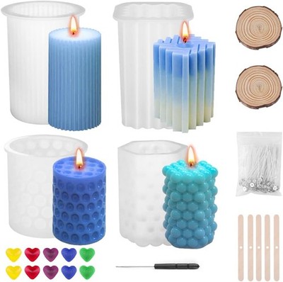 SUPERSUN 4 Pcs Silikonform Kerzeform mit 10 Kerzenwachs Farbe Kit 3D DIY Kerzen