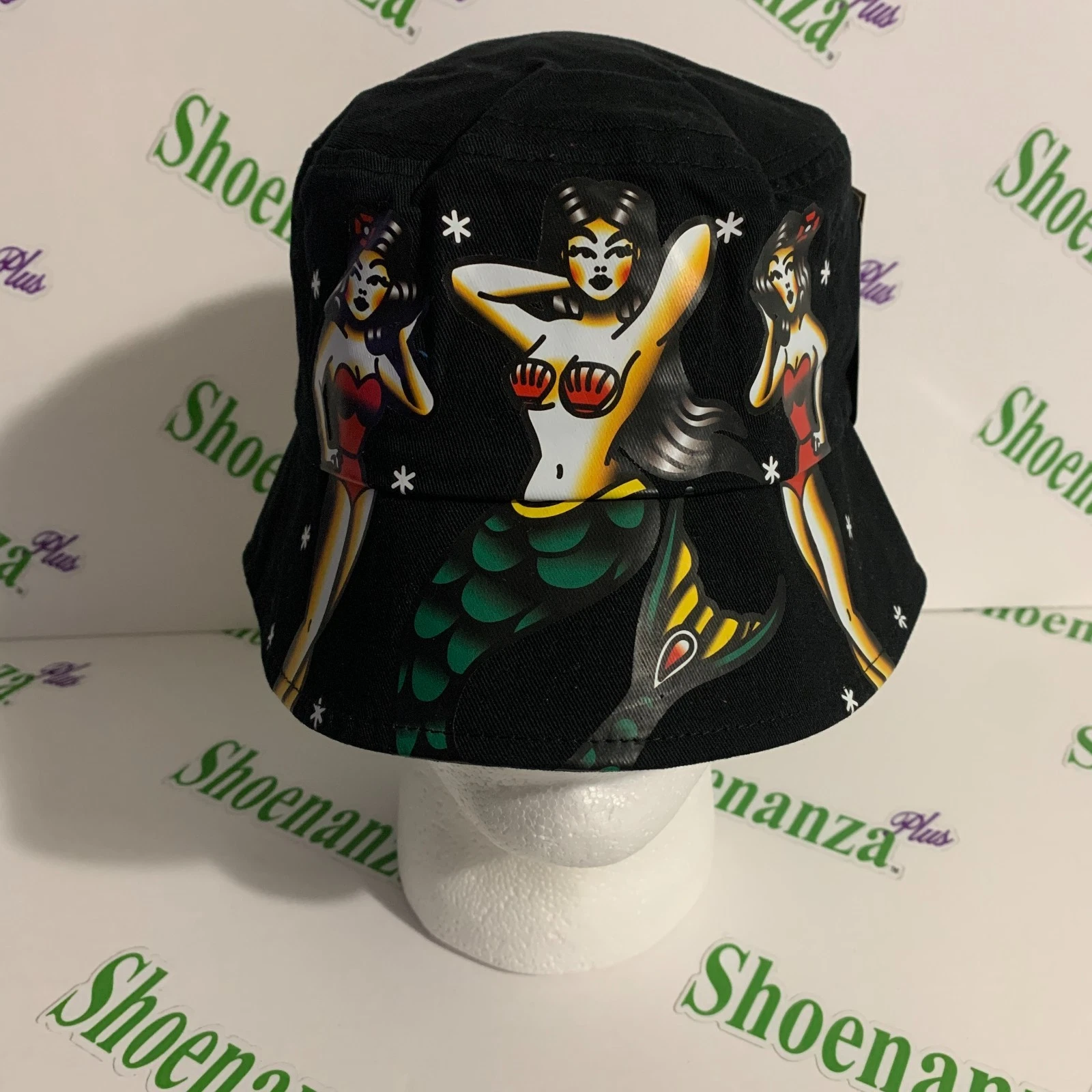 Headgear Classics Bucket Hat Pin Up Girls Tattoo Mermaid Black Red Cap OSFM