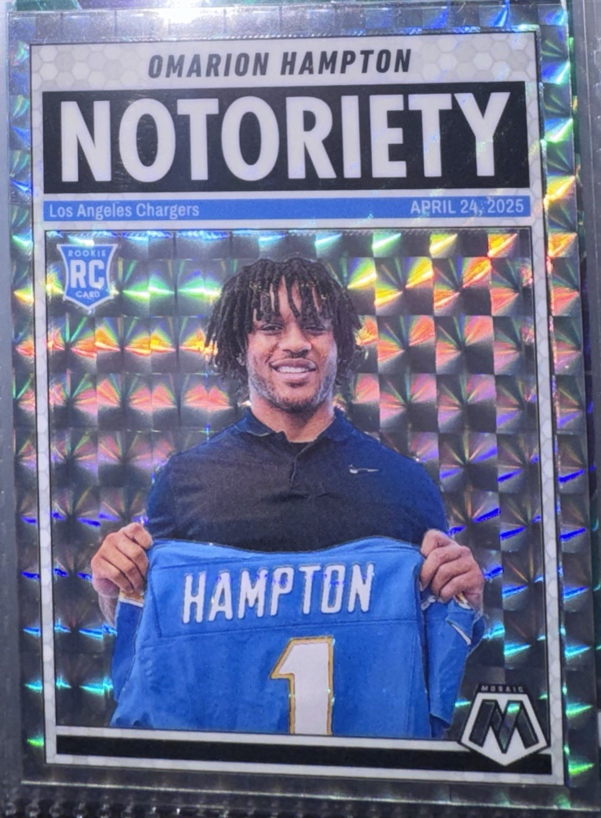 2025 Panini Mosaic Notoriety Rookie Omarion Hampton #20 Los Angeles Chargers RC