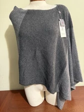 ALASHAN CASHMERE LUREX BANDED TOPPER PONCHO CHARCOAL ONE SIZE NEW