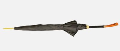 Pasotti Since 1956 Men's Black Swarovski Crystal Wooden Handle Umbrella