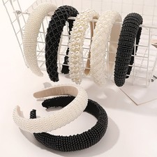 Pearl Headband Vintage Retro Handmade Beaded Hair Hoop for Women Formal Occasion
