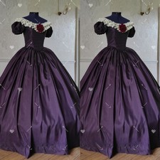Victorian intage Wedding Dresses Purple1960s Short Sleeves Satin Bridal Gowns