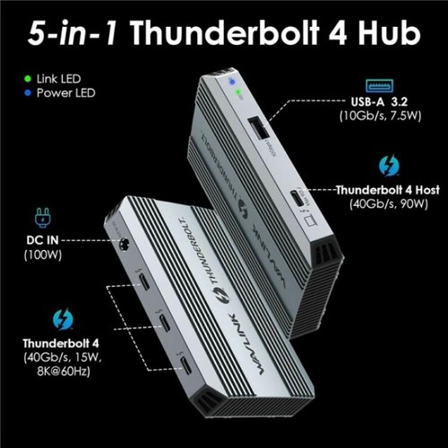 WAVLINK UTD49T 100W PD Input USB-A High Speed Data Transfer Adapter Thunderbolt - 第 2/16 張圖片