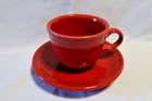 Homer Laughlin Fiesta Ware Scarlet Red Tea Cup And Saucer Cup Double Stamped