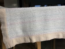 VTG CHATHAM  Acrylic Baby Blanket White Waffle Weave Pastel Stripes Satin Trim