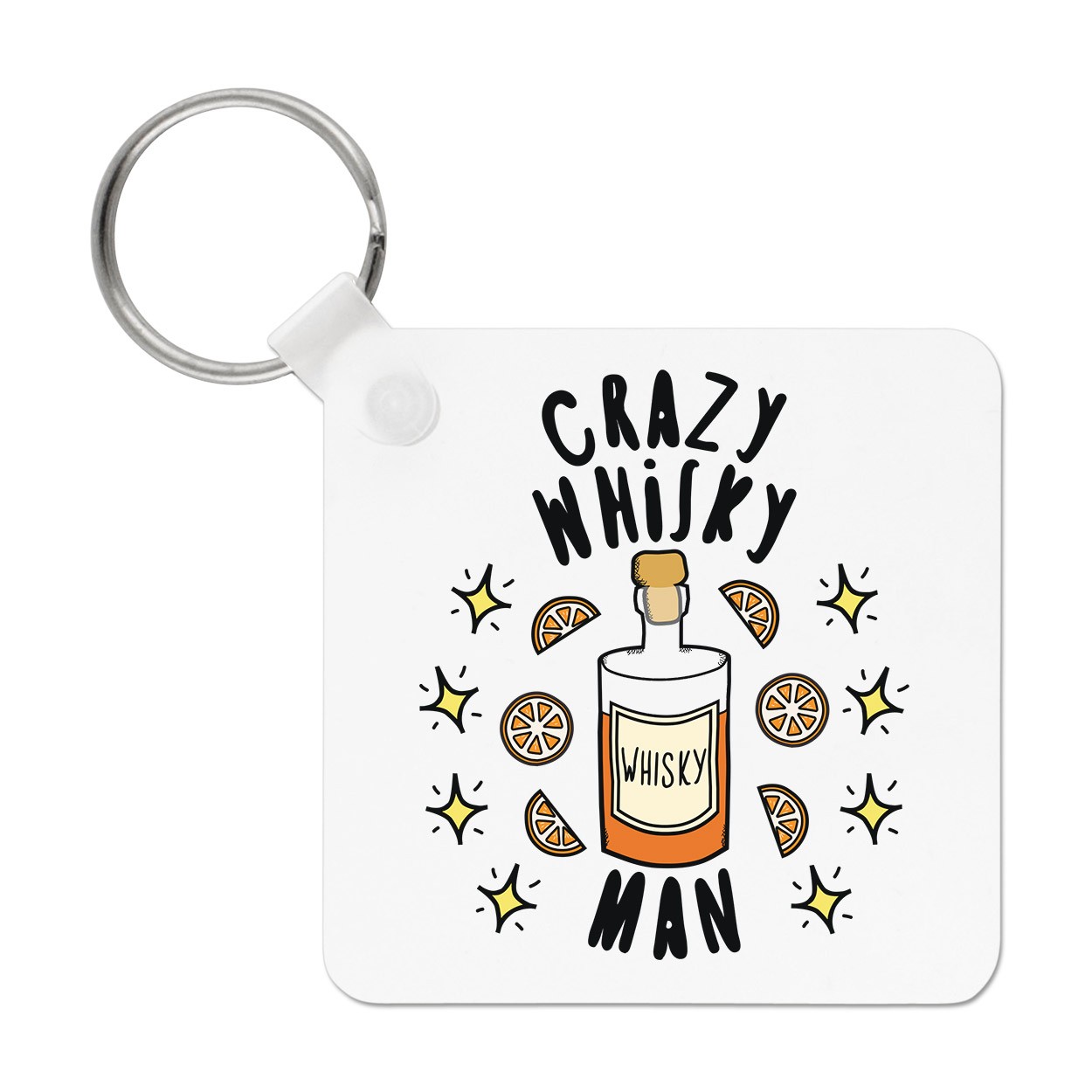 Crazy Whisky Man Stars Keyring Key Chain Funny Joke Drunk Dad Fathers Day
