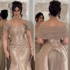 Women's Evening Dresses for Special Occasions Champagne Satin Prom Dresses Beads