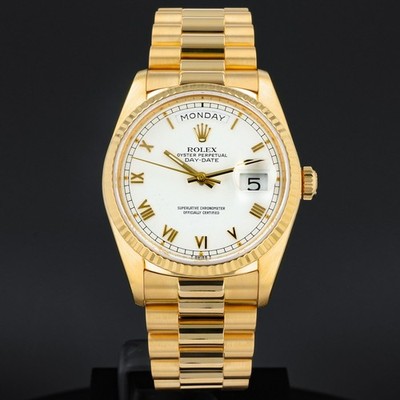 Rolex Day-Date 36, 18038, Yellow Gold, White Roman Dial, President Bracelet, ...