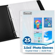 Dunwell Photo Sleeves for 3-Ring Binder, 3.5x5" - 4 Pocket, Crystal Clear 