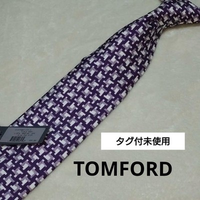 TOM FORD Necktie Houndstooth Purple White Silk Italy Near Mint Auth
