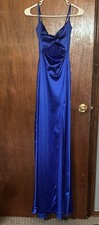 Windsor Blue Satin Solid Cowl Neck Sleeveless Slip Gown Size S
