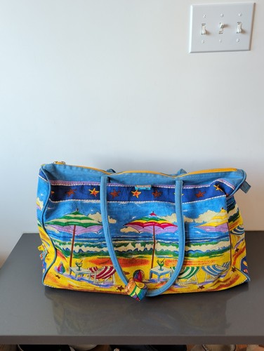 Anne Ormsby Sun n Sand LG 20"x13" Double Zip Beach Bag Tote Beach Umbrellas