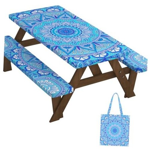 Picnic Table Cover with Bench Covers: 6 FT Water-Resistant Windproof Elastic
