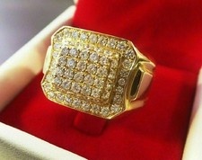 Men's 2Ct Round Cut White Moissanite Fancy Ring 14K Yellow Gold Plated