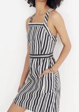 Madewell Apron Mini Linen Dress  Evelyn Stripe Sz 14 $118 J3711 Travel