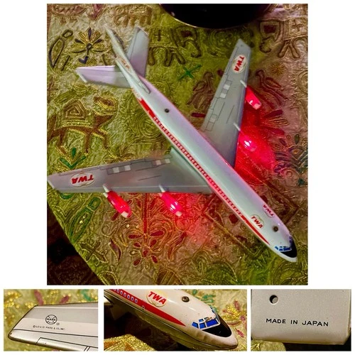 Vintage MARX Boeing TWA Tinplate 14" Airplane Jet Airliner JAPAN battery Working