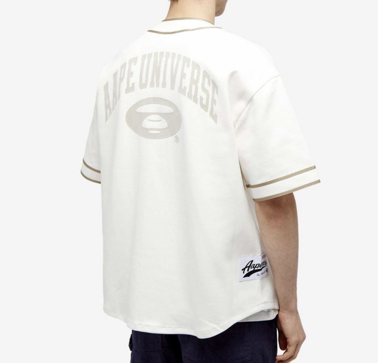 Aape by A Bathing Ape College Baseball Shirt Ivory Cotton Short Sleeve L Patch thumbnail 7