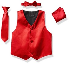 Boys 4 PCS Formal Vest Set Combo Tuxedo Bow Tie Handkerchief Wedding Suit