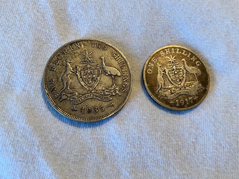 AUSTRALIA TWO SHILLINGS 1935 & ONE SHILLING 1917 925/1000 STERLING SILVER COINS