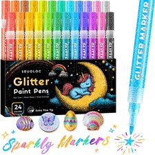 Glitter Paint Pens, 24 Colors Glitter Markers Pens Set Acrylic Sparkle Marker...