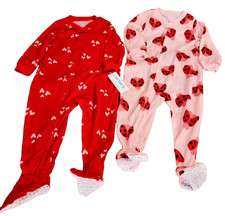 Carters 18 Mos 2 footie sleepers Red ladybugs/pink hearts