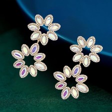 Mixed Color Crystal Rhinestone Double Flower Dangle Stud Earrings