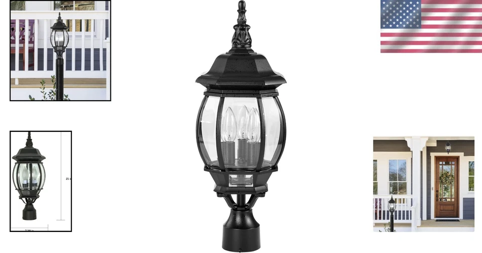 Traditional Outdoor Post Lantern Set - Image 2 of 4