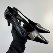 Vintage Prada Slingback Heels Black Pointed-Toe Kitten Heel Size 35.5 EU
