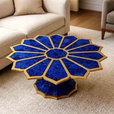 Luxury Lapis Lazuli Inlay Marble Table Top | Semi Precious Stone Decor Art