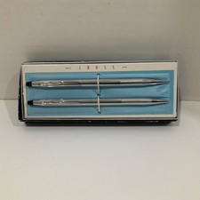 Vintage Cross Pen And Pencil Set Lustrous Chrome No. 3501 In Original Box