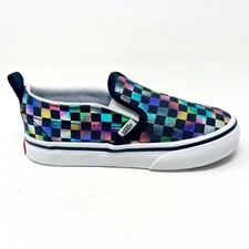 Vans Slip On V Iridescent Check Black White Toddler Baby Casual Shoes