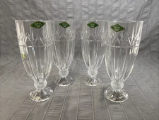 SHANNON CRYSTAL FOOTED GOBLET ICE TEA GLASSES 24% Lead Crystal SLOVAKIA SET OF 4