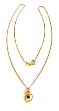 VINTAGE 9CT GOLD 18" CURB LINK CHAIN NECKLACE WITH SAPPHIRE SET APPLE PENDANT