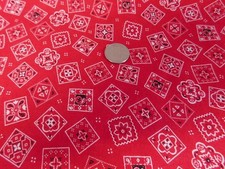 1-1/2 Yds. Red/White Bandana Cotton Print Fabric, 38" W, for Sewing, Quilting