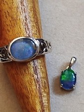 Set Ring Anhänger 925 Silber mit Opal Edelst...