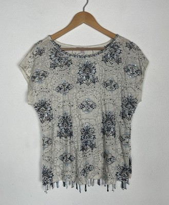 Calypso St Barth blau Pailletten bestickt Top Bluse Größe Small S UK 10-14