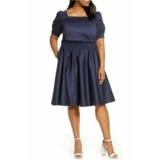 Gal Meets Glam Puff Sleeve Blue Dress 20 Retro Ladylike Cocktail Date Night NEW