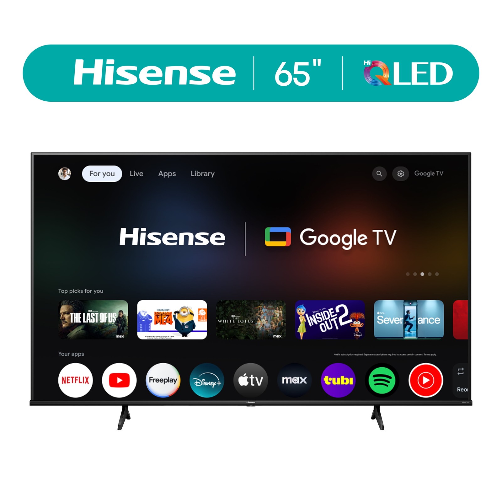 Hisense 65" Inch Hi-QLED 4K Google Smart TV Dolby Vision Motion Rate 120 HDR10