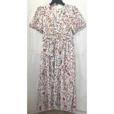 Womens Romantic Cottagecore Prairie Floral Ruffled Tiered Maxi Dress Cream Sz. M