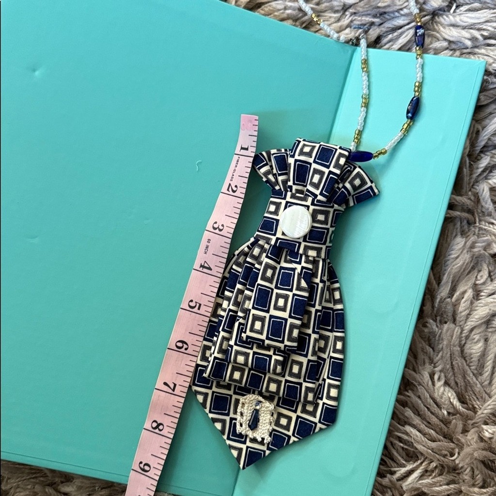 Handmade Repurposed Geometric Tie Statement Neckl… - image 7
