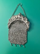 Vintage Sterling Silver Mesh Purse Art Nouveau Chainmail Bag Ornate Frame