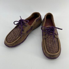 Twisted X Driving Moccasins Brown Purple Woven Leather Womens 7M WDM0025