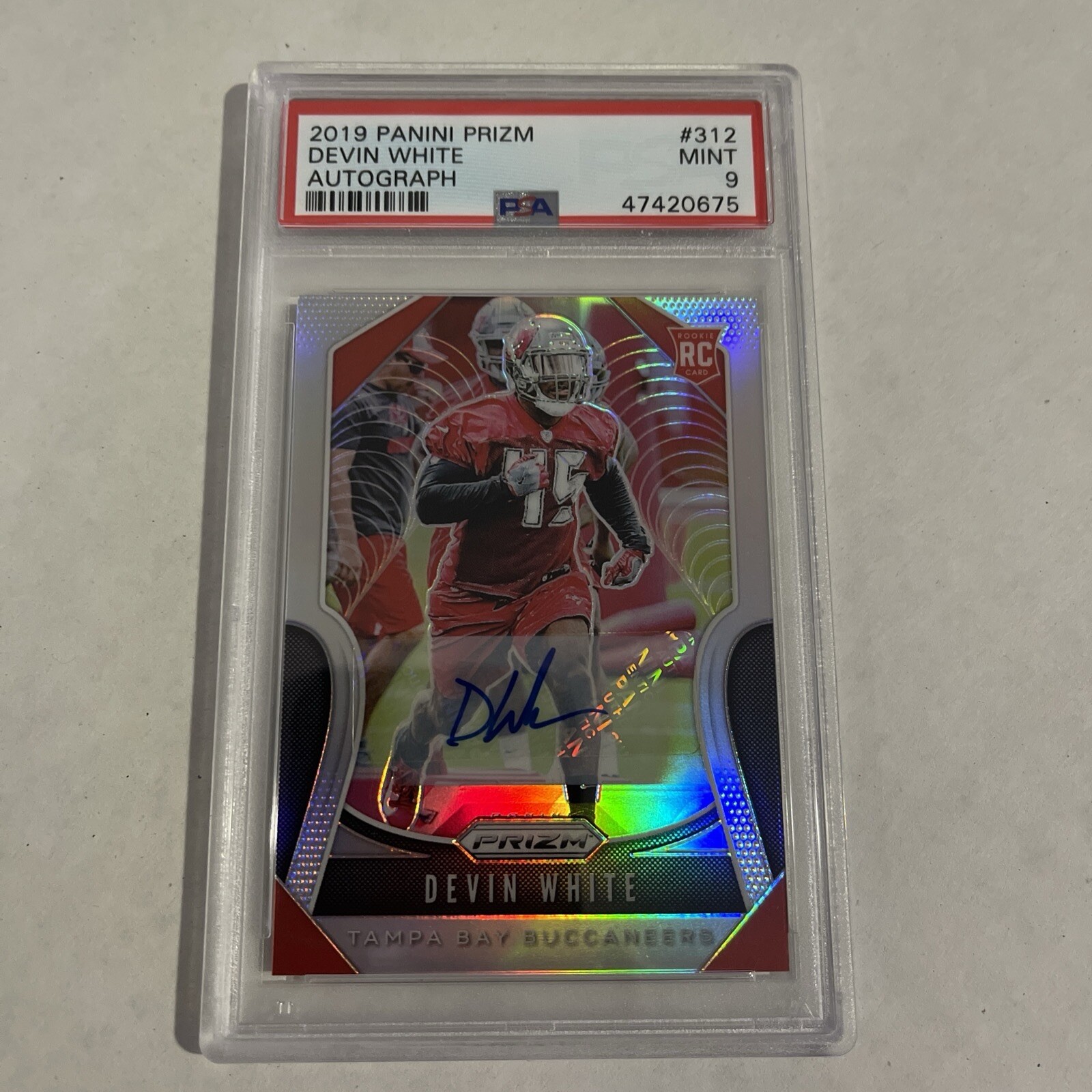 2019 Panini Prizm Devin White RC PSA 9 Rookie Tampa Bay Bucs #312 Auto Silver SP