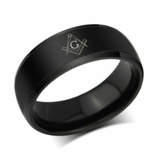 Masonic Band Rings Black Silver Gold 316L Stainless Steel Men's Mason Freemason