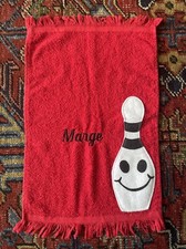 Vintage Embroidered Bowling Towel Pins Personalized Marge White Red Black Fringe
