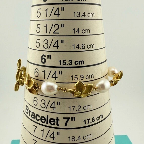 RARO De Colección. Pulsera Tiffany & Co. Oro Amarillo 18k Perlas y Plumeria 17g 🌸 Foto 3 de 4